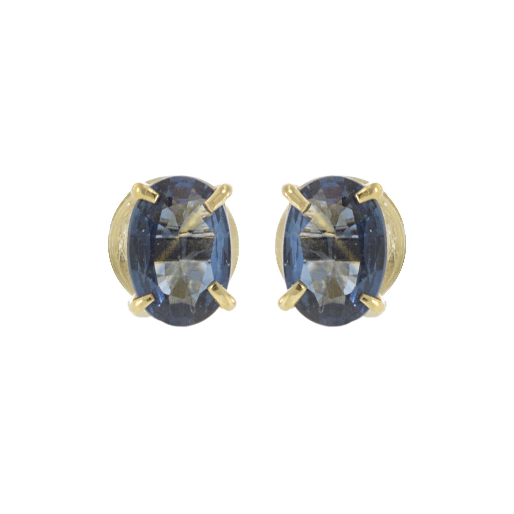 14KT Yellow Gold Oval Cut Blue Sapphire Stud Earrings