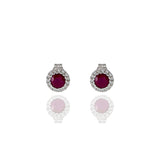 14KT White Gold Halo Ruby And Diamond Earrings
