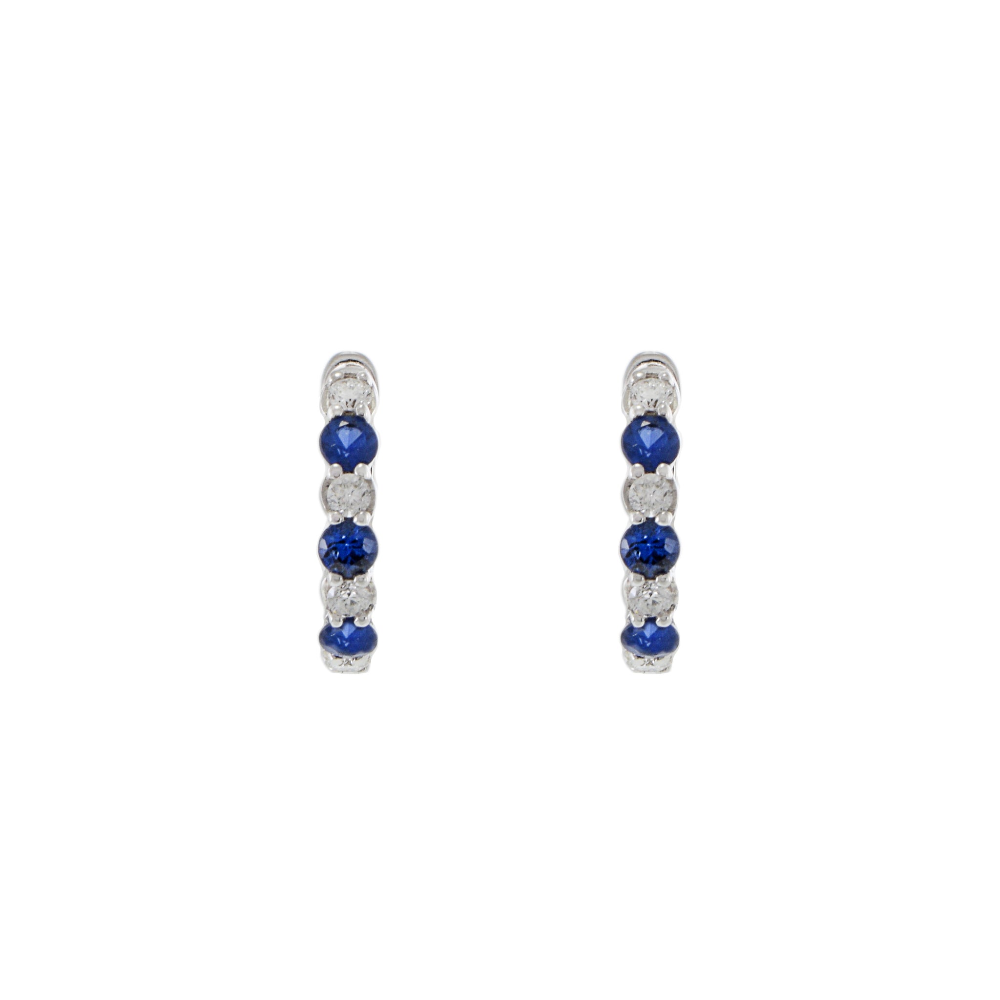 14KT White Gold Blue Sapphire And Diamond Hoop Earrings