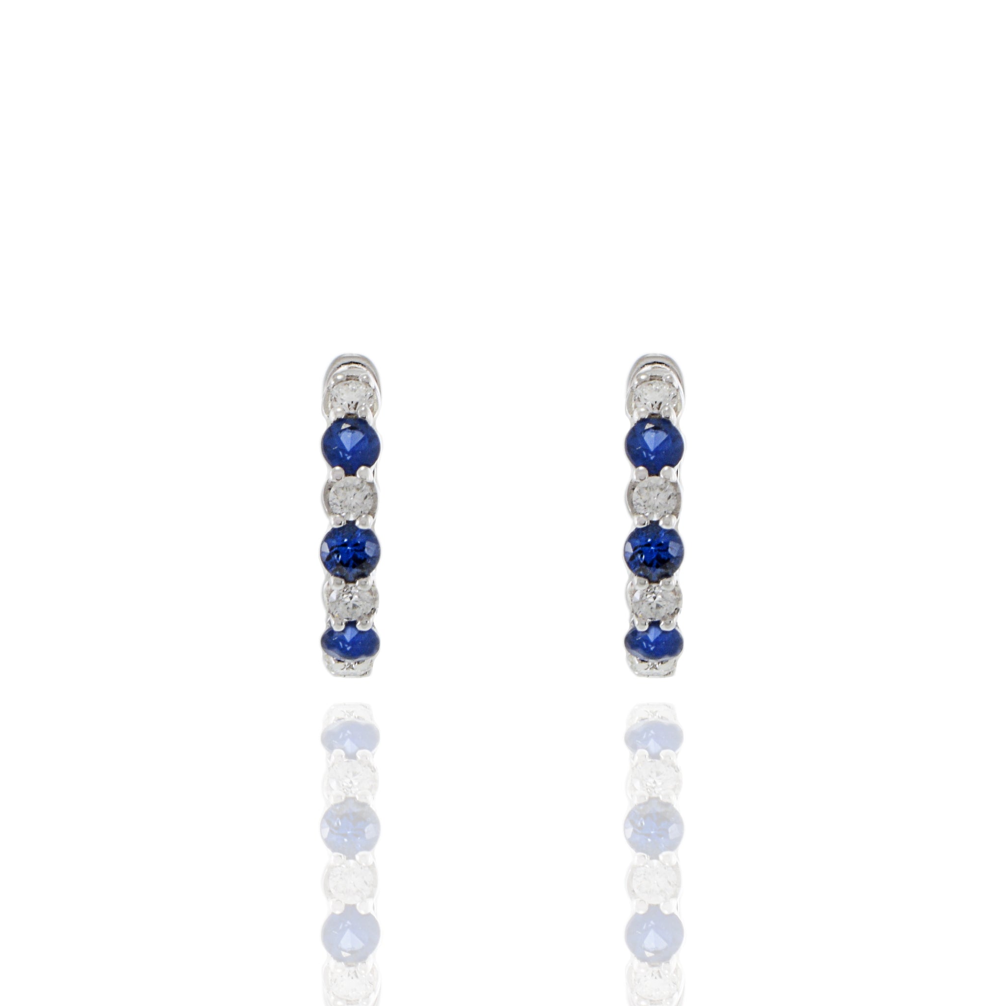 14KT White Gold Blue Sapphire And Diamond Hoop Earrings