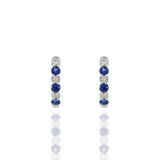 14KT White Gold Blue Sapphire And Diamond Hoop Earrings