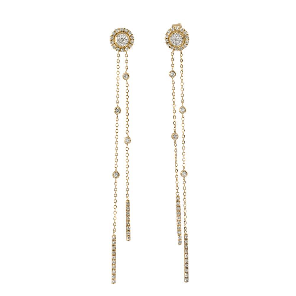 14KT Yellow Gold Diamond Cluster Drop Chain Earrings