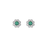 14KT White Gold Emerald And Diamond Flower Earrings