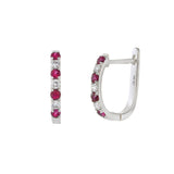 14KT White Gold Ruby And Diamond Huggie Earrings