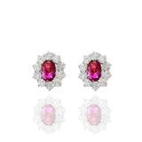 14KT White Gold Oval Burmese Ruby And Diamond Earrings