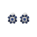 14KT White Gold Blue Sapphire And Diamond Flower Earrings