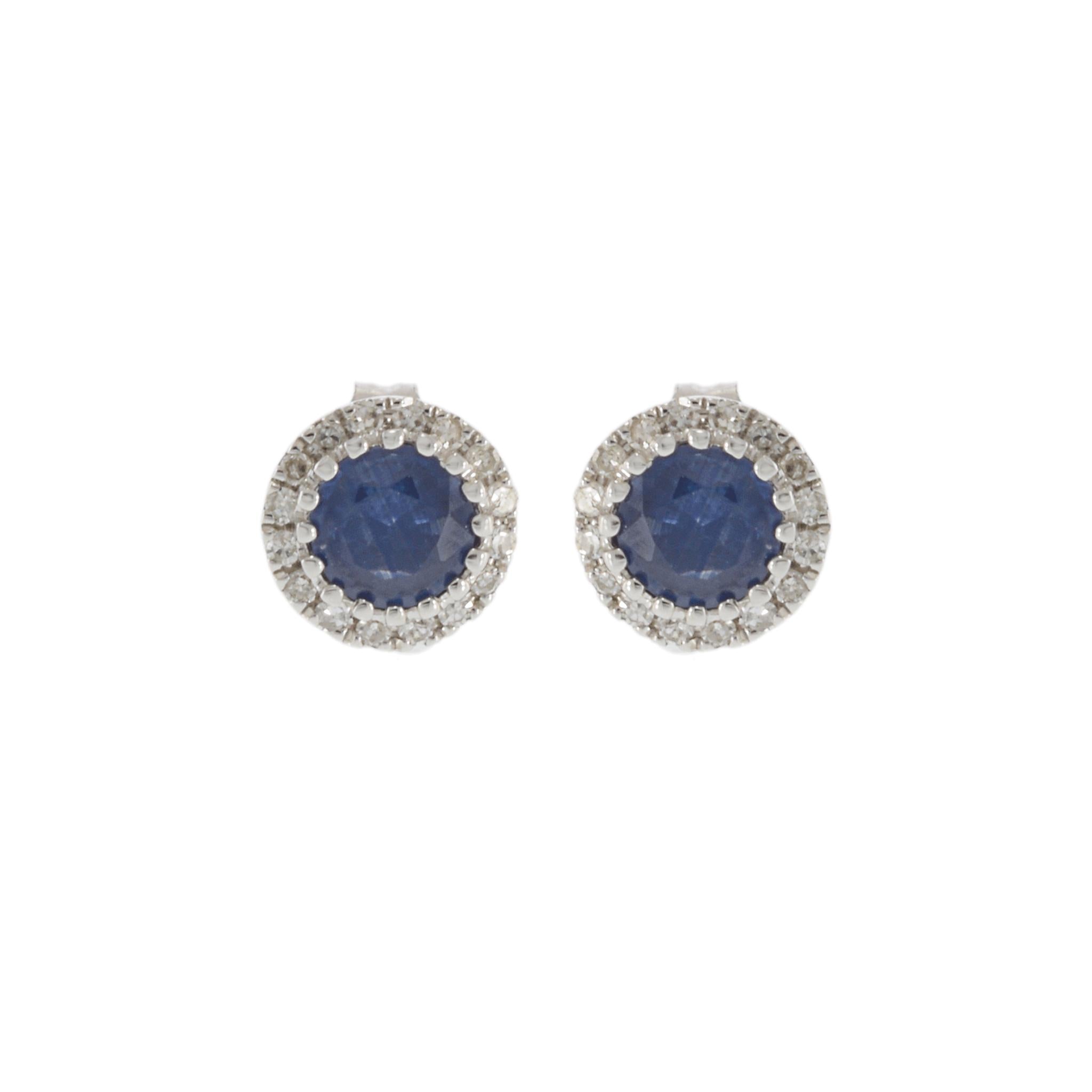 14KT White Gold Blue Sapphire and Diamond Earrings