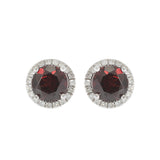 14KT White Gold Garnet and Diamond Halo Stud Earrings