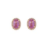 14KT Rose Gold Oval Pink Sapphires and Diamond Earrings