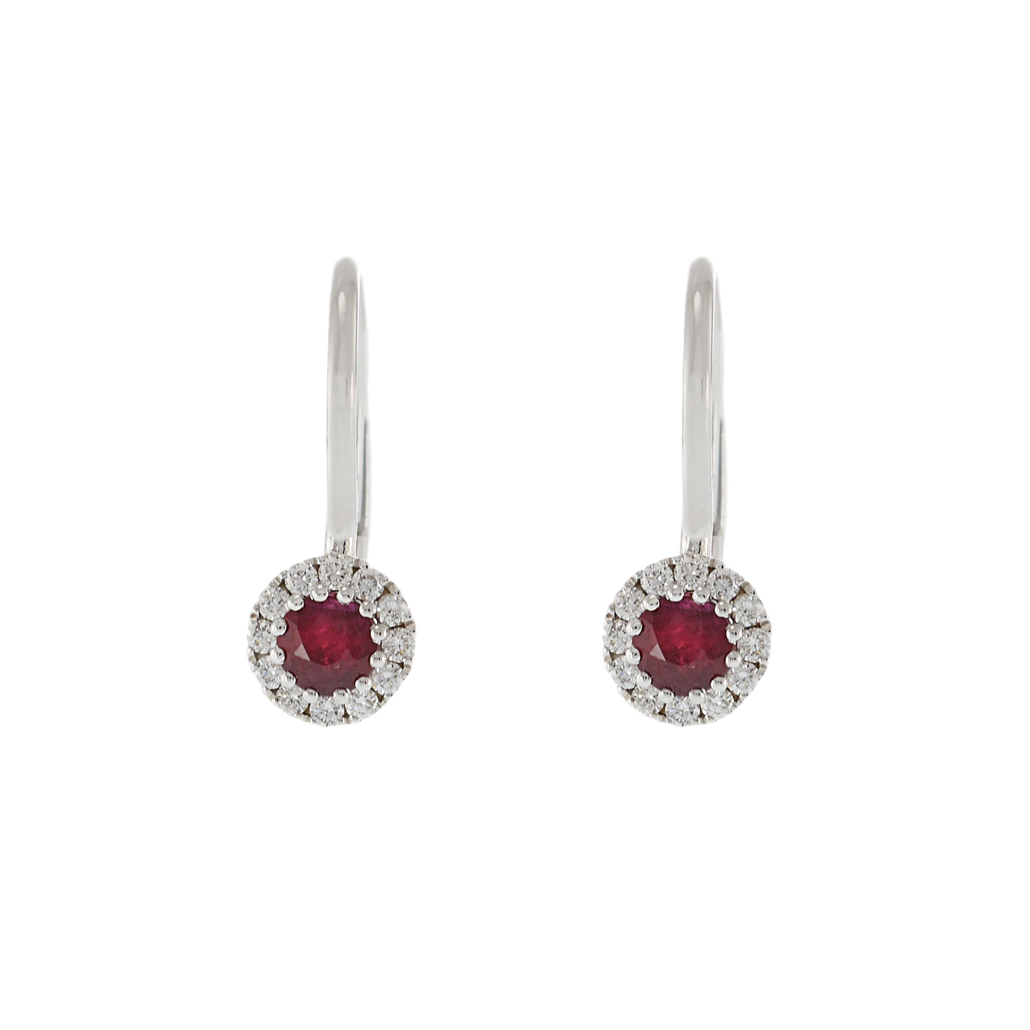 14KT White Gold Ruby and Diamond Huggie Earrings