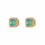 14KT Yellow Gold Cushion Cut Emerald and Diamond Stud Earrings