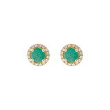 14KT Yellow Gold Emerald and Diamond Halo Stud Earrings