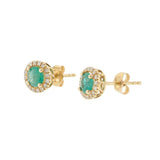 14KT Yellow Gold Emerald and Diamond Halo Stud Earrings