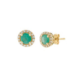 14KT Yellow Gold Emerald and Diamond Halo Stud Earrings