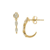 14KT Yellow Gold Three-Stone Marquise Diamond Huggie Earrings
