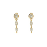 14KT Yellow Gold Three-Stone Marquise Diamond Huggie Earrings