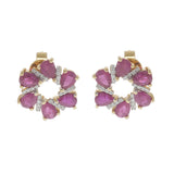 14KT Yellow Gold Pear Ruby and Diamond Open Flower Earrings