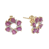 14KT Yellow Gold Pear Ruby and Diamond Open Flower Earrings