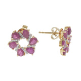 14KT Yellow Gold Pear Ruby and Diamond Open Flower Earrings