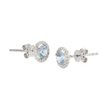 14K White Gold Round Aquamarine and Diamond Halo Stud Earrings
