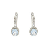 14K White Gold Oval Aquamarine and Diamond Huggie Earrings