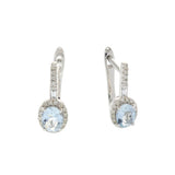 14K White Gold Oval Aquamarine and Diamond Huggie Earrings