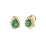 14KT Yellow Gold Pear Shape Emerald and Diamond Halo Earrings