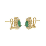 14KT Yellow Gold Pear Shape Emerald and Diamond Halo Earrings