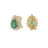 14KT Yellow Gold Pear Shape Emerald and Diamond Halo Earrings