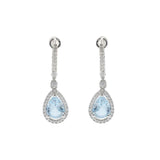 14K White Gold Pear Aquamarine and Diamond Drop Earrings