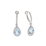 14K White Gold Pear Aquamarine and Diamond Drop Earrings