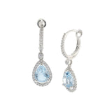 14K White Gold Pear Aquamarine and Diamond Drop Earrings