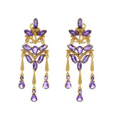 Vintage 18KT Yellow Gold Amethyst and Diamond Chandelier Earrings