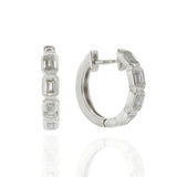 14KT White Gold Emerald-Cut Diamond Huggie Earrings