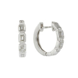 14KT White Gold Emerald-Cut Diamond Huggie Earrings