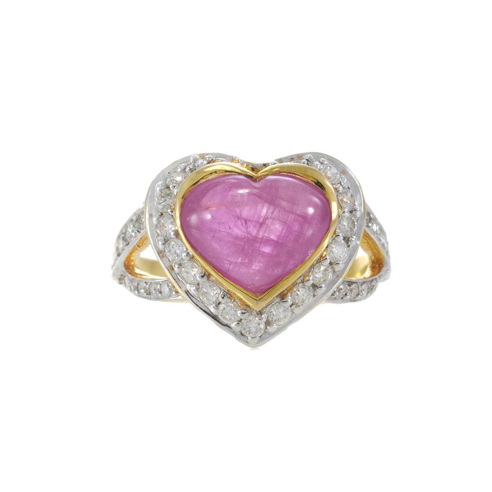 18KT Yellow Gold AIG Certified Burma Ruby Heart Ring with Diamonds