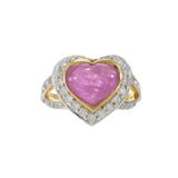 18KT Yellow Gold AIG Certified Burma Ruby Heart Ring with Diamonds