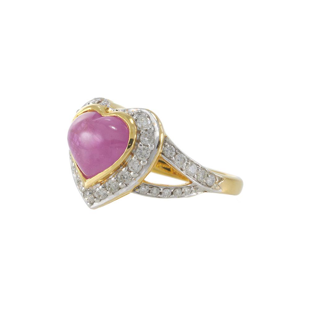 18KT Yellow Gold AIG Certified Burma Ruby Heart Ring with Diamonds