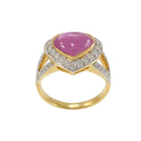 18KT Yellow Gold AIG Certified Burma Ruby Heart Ring with Diamonds