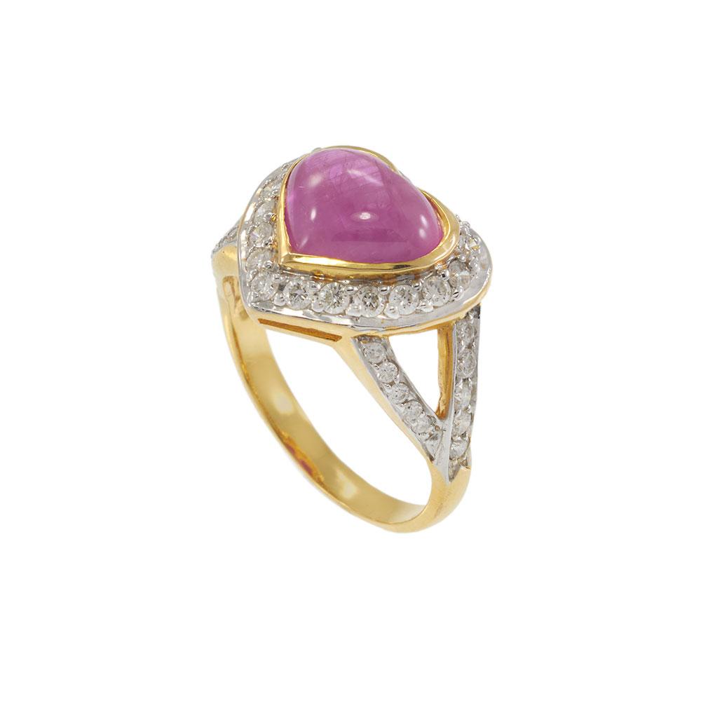 18KT Yellow Gold AIG Certified Burma Ruby Heart Ring with Diamonds