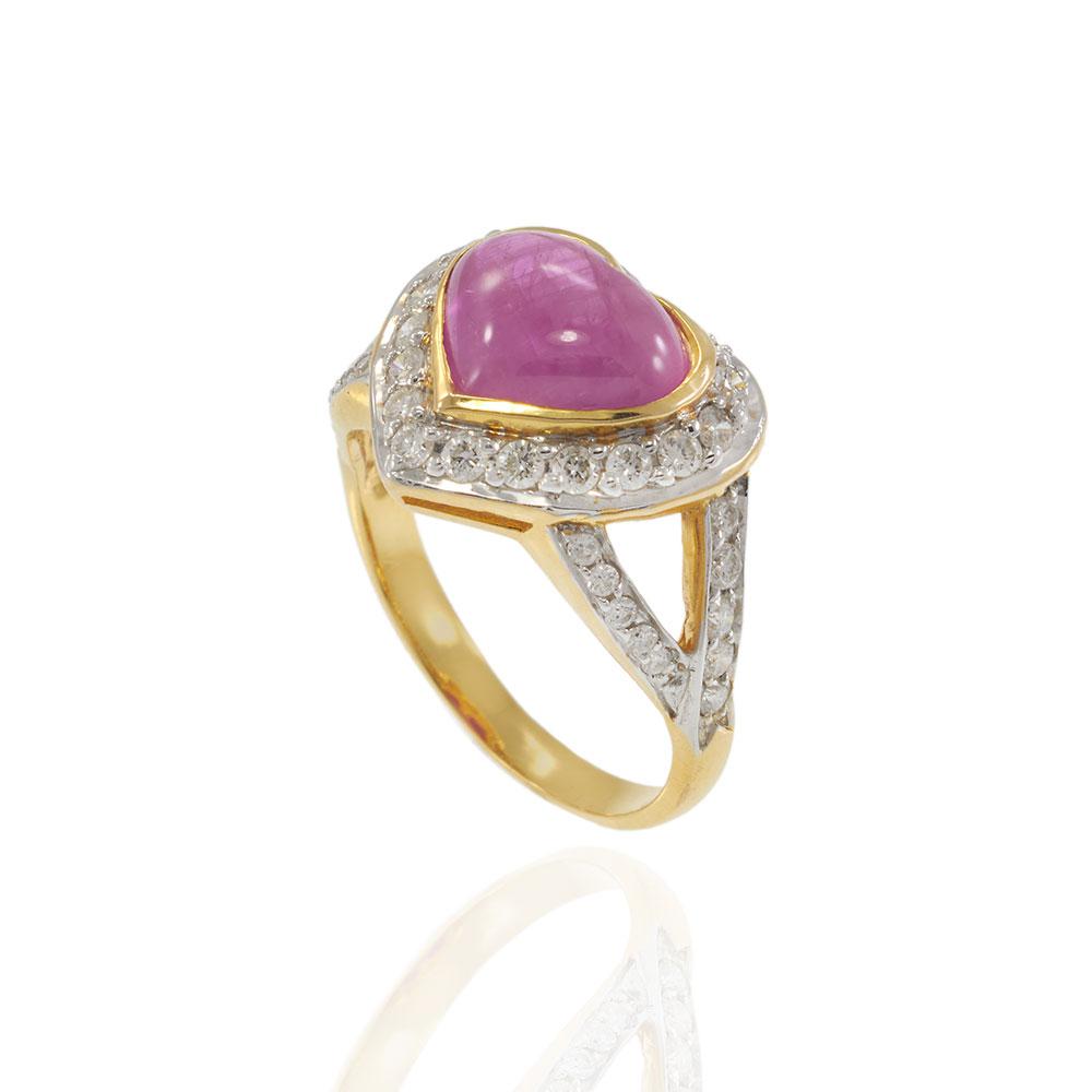 18KT Yellow Gold AIG Certified Burma Ruby Heart Ring with Diamonds