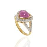 18KT Yellow Gold AIG Certified Burma Ruby Heart Ring with Diamonds
