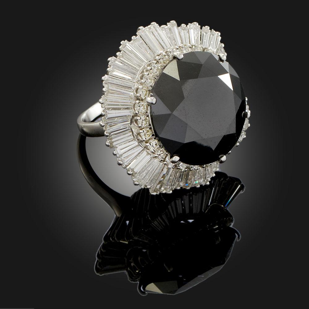 Vintage Retro Period 29.55CT Black Diamond GIA Certified Platinum Ring/Pendant