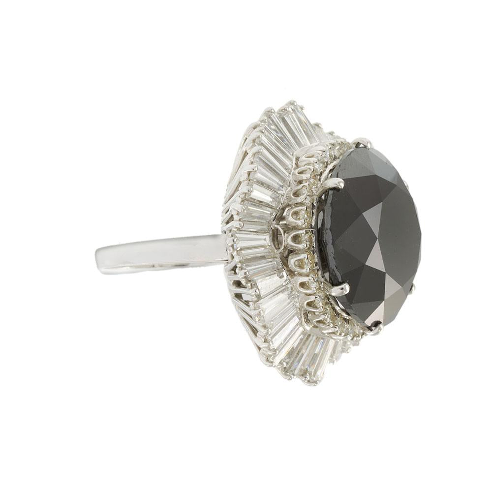 Vintage Retro Period 29.55CT Black Diamond GIA Certified Platinum Ring/Pendant