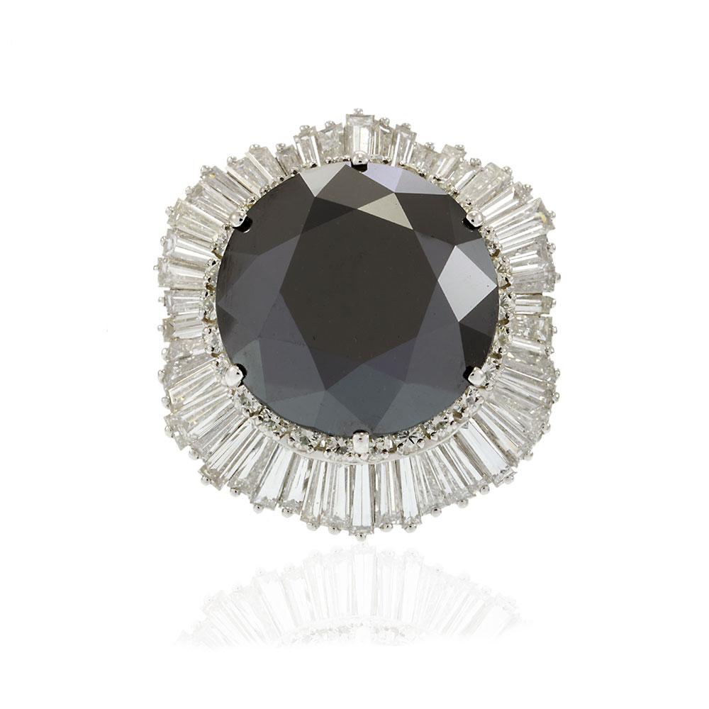 Vintage Retro Period 29.55CT Black Diamond GIA Certified Platinum Ring/Pendant