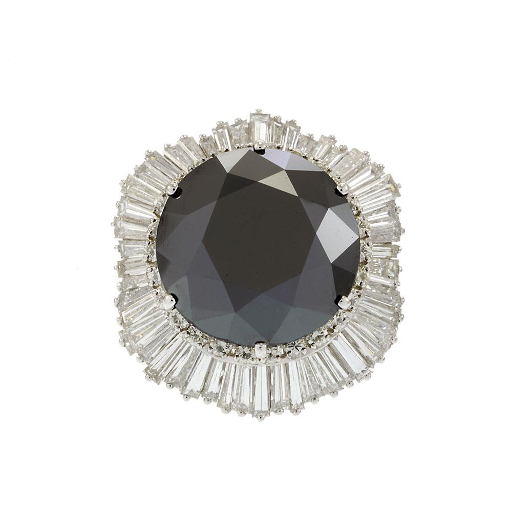 Vintage Retro Period 29.55CT Black Diamond GIA Certified Platinum Ring/Pendant