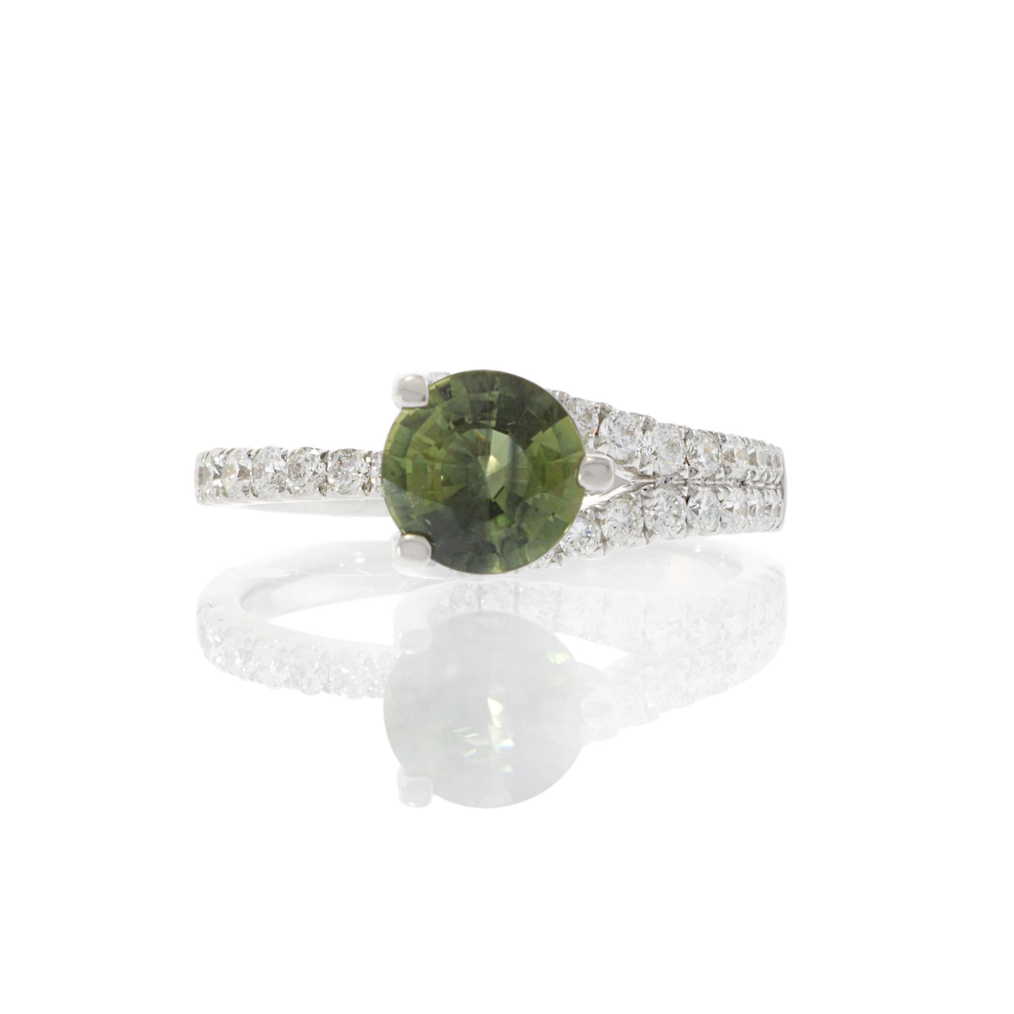 18KT White Gold Green Sapphire and Diamond Martini Ring