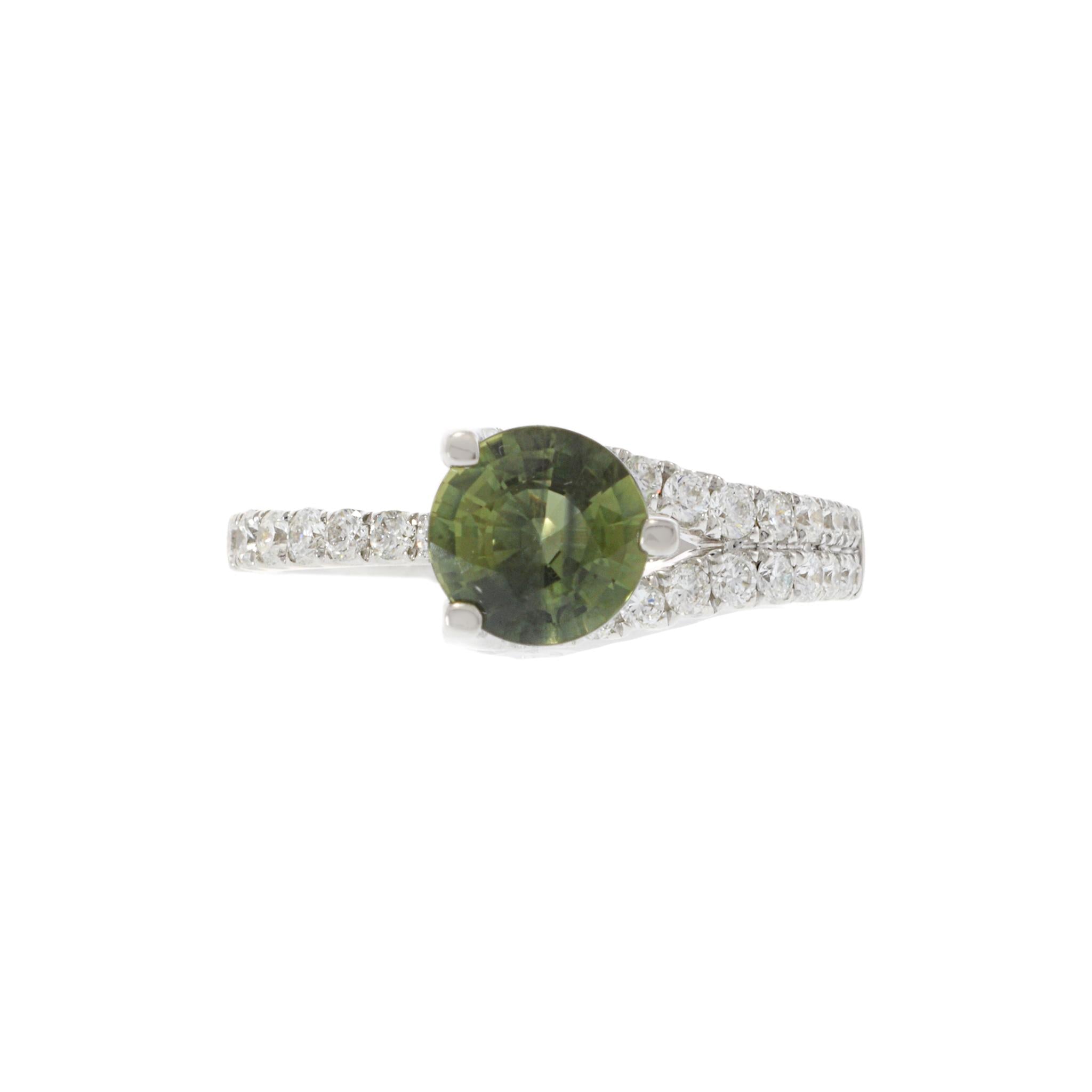 18KT White Gold Green Sapphire and Diamond Martini Ring