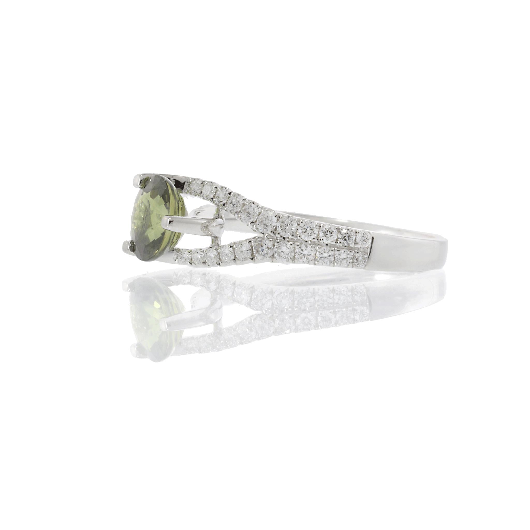 18KT White Gold Green Sapphire and Diamond Martini Ring