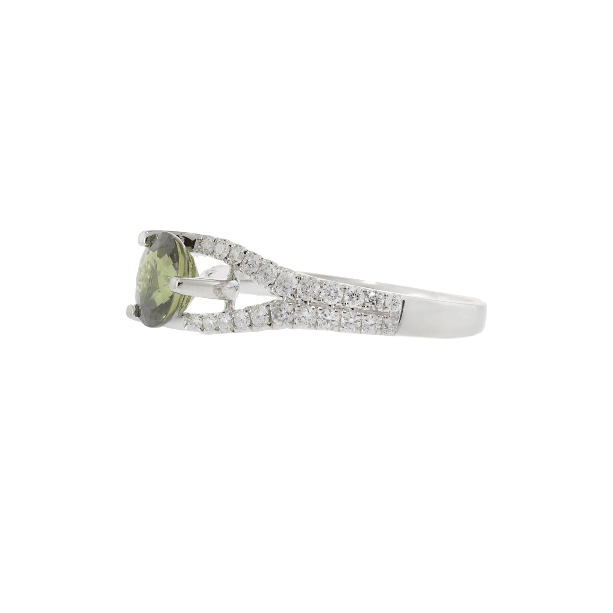 18KT White Gold Green Sapphire and Diamond Martini Ring